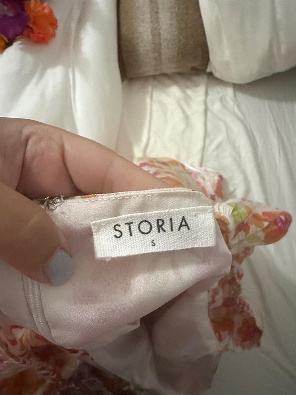 Storia Pink and Cream Floral Ruffle Dress